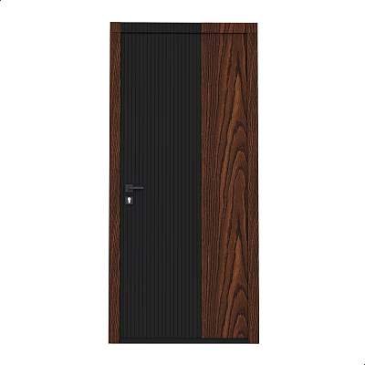 Elegant Contemporary Sliding Door With Wooden Texture And Black Frame Design 3d model