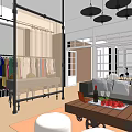 Modern Office Interior With Display Shelves Decorative Vases Wooden Desk And Textured Walls