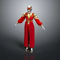 Game And Movie Character In Red Robe With Gold Accents Silver Helmet And Metallic Gloves