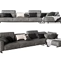 Modern Gray Fabric Large Sectional Sofa With Modular Design Plush Pillows And Ottoman 3d model