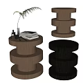 Modern Layered Round Side Tables in Wooden and Black Finishes for Living Room Decor
