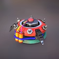 Futuristic Mechanical Weapon Featuring Circular Design Colorful Components And Metal Casing