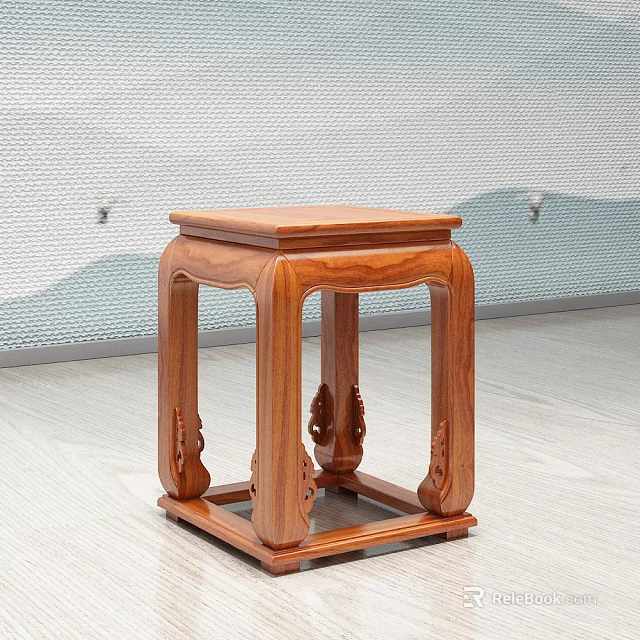 Chinese Style Wooden Tea Table Featuring Carved Legs And Wave Pattern Background Wall 3d model