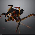 Mythical Spider Creature With Black Orange Body And Glowing Red Limbs