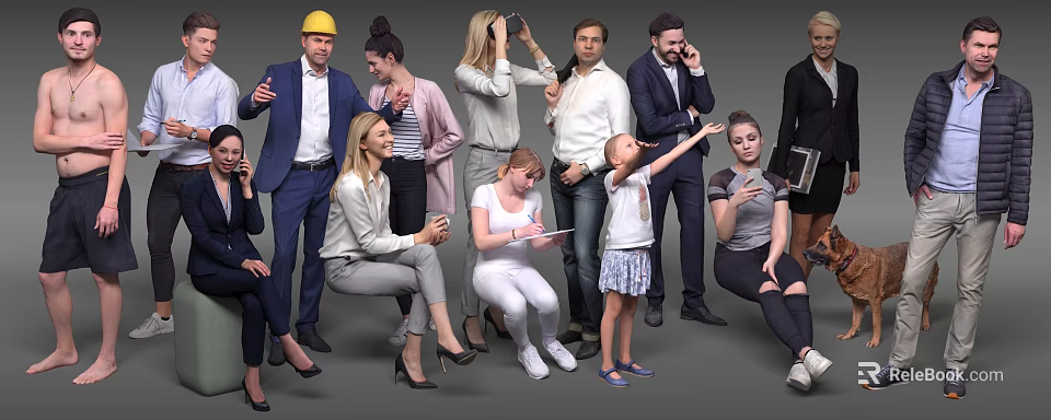 Group of People in Different Postures Interacting and Engaging in Activities 3d model 