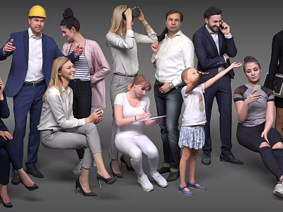 Group of People in Different Postures Interacting and Engaging in Activities 3d model