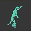 Golden Animal Skeleton Model in Standing Pose with Blue Base and Gray Background