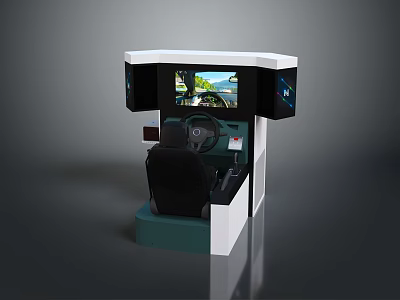 Computer Based Driving Simulator With Steering Wheel Multiple Screens And Comfortable Seat 3d model