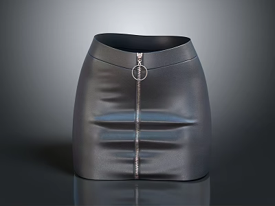 Stylish Black Leather Skirt With Front Zipper And Circular Metal Buckle 3d model