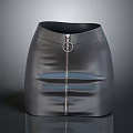 Stylish Black Leather Skirt With Front Zipper And Circular Metal Buckle