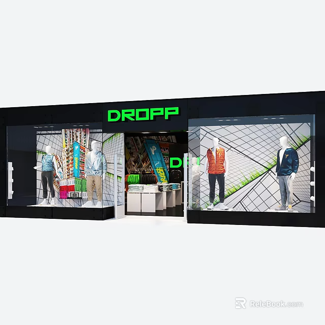 DROPP Store Window Display With Mannequins Colorful Decorations And Geometric Backgrounds 3d model 