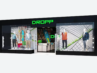 DROPP Store Window Display With Mannequins Colorful Decorations And Geometric Backgrounds 3d model