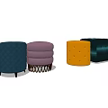 Modern Colorful Ottoman Stools with Button Tufted Design and Woven Base 3d model