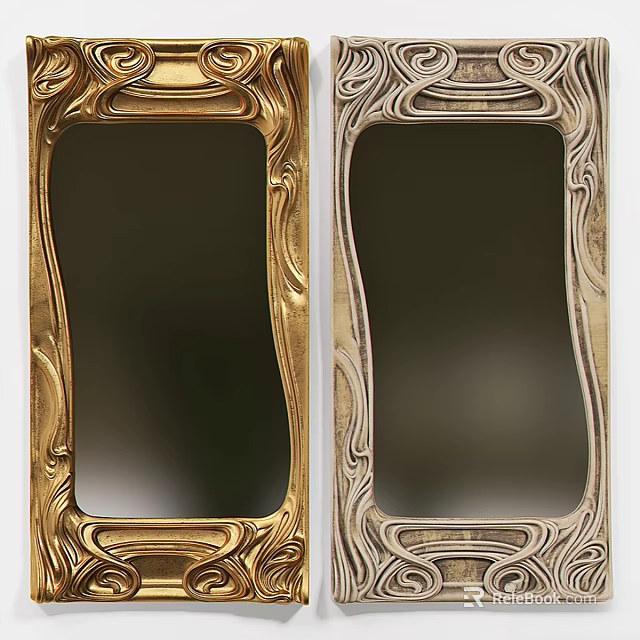 Elegant Gold and Silver Mirrors with Ornate Carved Frame Designs for Home Decor 3d model 