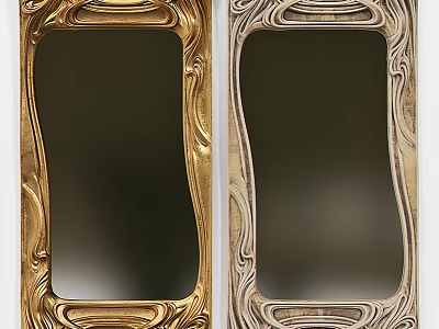 Elegant Gold and Silver Mirrors with Ornate Carved Frame Designs for Home Decor 3d model