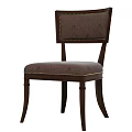 Elegant Upholstered Dining Chair With Gray Fabric Dark Wood Frame And Brass Nails Trim