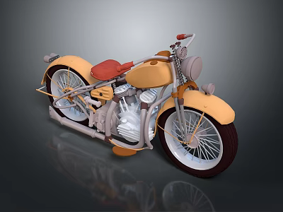 Vintage Yellow Motorcycle With Red Seat White Rims And Dark Tires 3d model