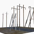 Various Utility Poles Arrangement Along Road In Construction Model Scene