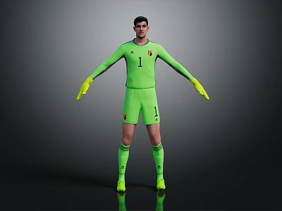 Man In Green Goalkeeper Uniform With Number 1 And Yellow Gloves 3d model