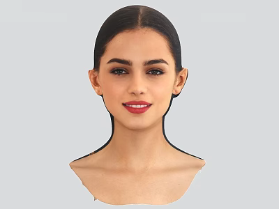 Woman With Dark Straight Hair Light Makeup Red Lips Bare Shoulders On Light Gray Background 3d model