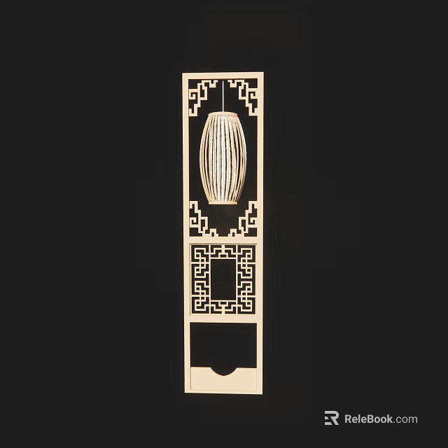 Traditional Chinese Wooden Floor Lamp With Intricate Carved Patterns And Lantern Shade 3d model 