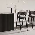 Modern Kitchen Bar With Black Cabinet Marble Countertop And Patterned Bar Stools 3d model
