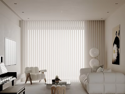 Modern Living Room Interior With White Sofa Armchair Coffee Table Decorative Painting Blinds And Curtains 3d model