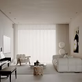 Modern Living Room Interior With White Sofa Armchair Coffee Table Decorative Painting Blinds And Curtains