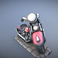 Red and Silver Motorcycle Model with Detailed Headlight Seat and Exhaust on Stone Base Decoration
