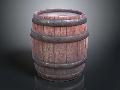 Reddish Brown Wooden Storage Barrel With Metal Hoops And Natural Wood Grain 3d model