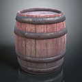 Reddish Brown Wooden Storage Barrel With Metal Hoops And Natural Wood Grain