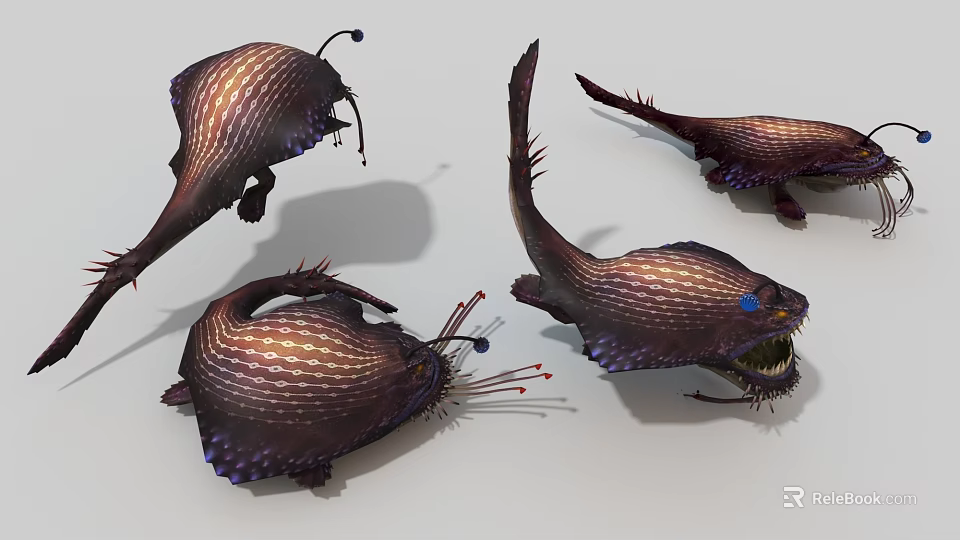 Game And Movie Fantasy Creature With Luminous Body Long Tail Sharp Teeth And Tentacles 3d model 