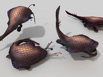Game And Movie Fantasy Creature With Luminous Body Long Tail Sharp Teeth And Tentacles 3d model