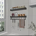 Wall Mounted Bathroom Cabinet Rack With Storage Jars Checkered Towel And Hooks 3d model