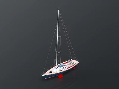 White Sailboat With Red Bottom And Tall Mast For Water Transportation 3d model