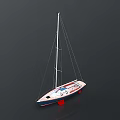 White Sailboat With Red Bottom And Tall Mast For Water Transportation