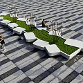 Irregular Shaped Landscape Seating with Green Grass and Decorative Plants in Plaza Where People Relax