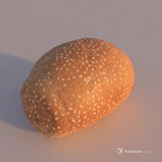 Fresh Round Golden Brown Bread Covered With White Sesame Seeds 3d model 