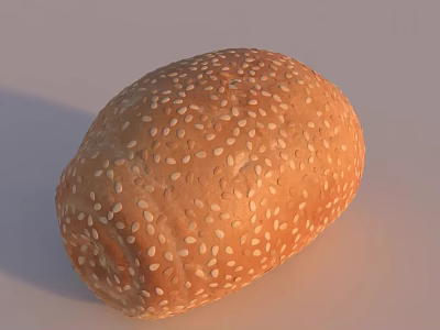 Fresh Round Golden Brown Bread Covered With White Sesame Seeds 3d model