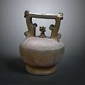 Ancient Ceramic Sculpture Carving With Twin Handles Decorative Ornament Top And Intricate Carved Patterns