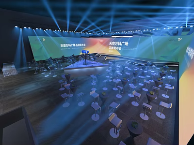Large Modern Conference Venue With Bright Lighting Stage Podium Projection Screens And Seats 3d model