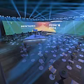 Large Modern Conference Venue With Bright Lighting Stage Podium Projection Screens And Seats