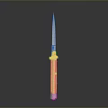 Sharp Weapon Knife With Yellow Handle And Long Slender Blade Isolated On Gray Background