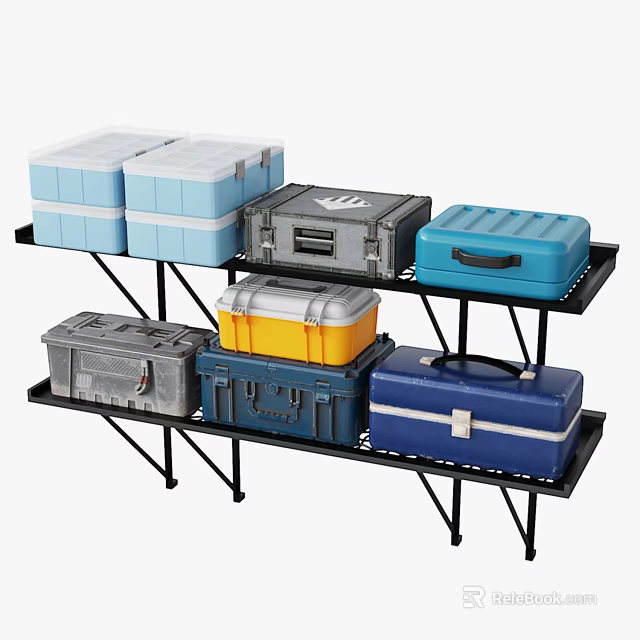Black Metal Shelving Unit With Multi Colored Storage Boxes For Organized Storage Space 3d model 