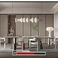 Quiet restaurant table and chair combination chandelier floor lamp 3d model