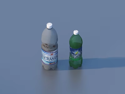 Two Household Beverage Bottles With Gray ERGAS Label And Green SODA Design 3d model