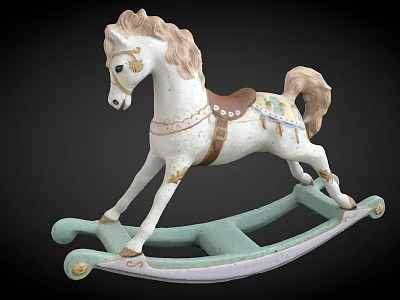 White Rocking Horse Furniture with Light Green Base Brown Saddle Decorative Accents and Classic Design 3d model