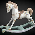 White Rocking Horse Furniture with Light Green Base Brown Saddle Decorative Accents and Classic Design