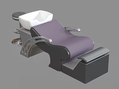 Professional Salon Beauty Chair With Purple Seat White Basin And Metal Frame 3d model