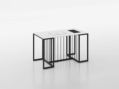 Modern Minimalist Tea Table And Chairs With Black Metal Frame And White Tabletop 3d model